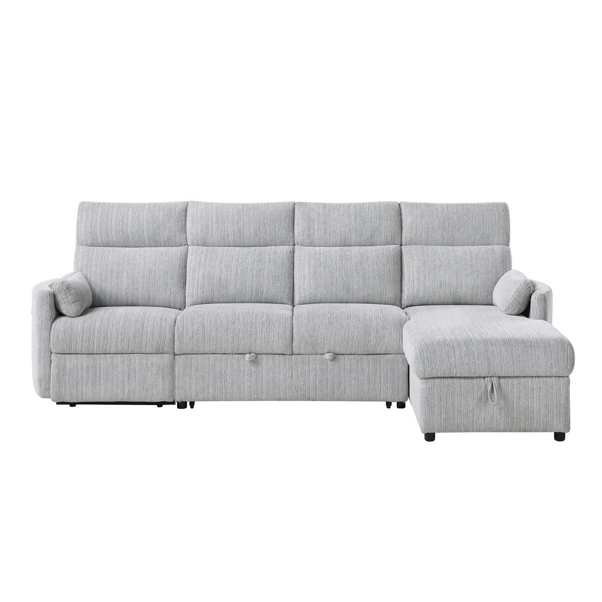 Grey Modern Sleeper Sofa with Storage Chaise in Textured Fabric, Wood Frame, 108L x 60W x 40H inches