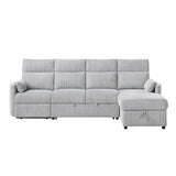 Grey Modern Sleeper Sofa with Storage Chaise in Textured Fabric, Wood Frame, 108L x 60W x 40H inches