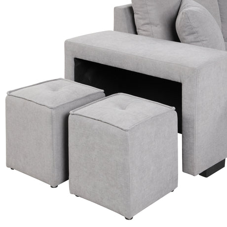 Modern Reversible L-Shape Pull Out Sleeper Sofa with Storage Chaise and Stools, Gray Linen, 104.5' - sold by Home Elegance USA
