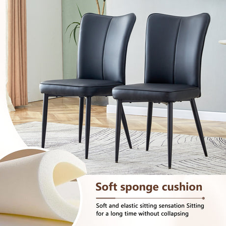 Table and chair set. 64.5 x 35.4 Inch Stylish Black Wood Color Textured Dining Table.Paired with 4 Black PU chairs with a vertical stripe design on the backrest and black metal legs. - sold by Home Elegance USA