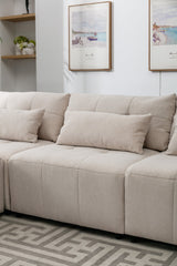 113.3" Convertible Sectional Sofa Couch 3 - Seat L - Shaped Sofa with Movable Ottoman and USB for Apartment, Living Room, Bedroom, Beige - SG000880AAA - image - 32