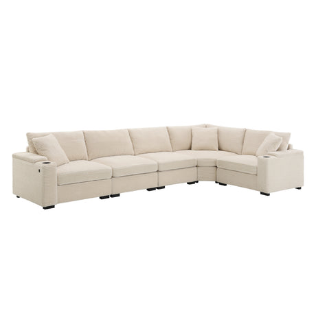 106' Convertible L Shaped Sectional Sofa,Corduroy Corner Couch with Armrest Storage,Cup Holders,USB Charger,Irregular Corner,Oversized Comfy Modular Sofa for Living Room,Apartment,2 Colors - sold by Home Elegance USA
