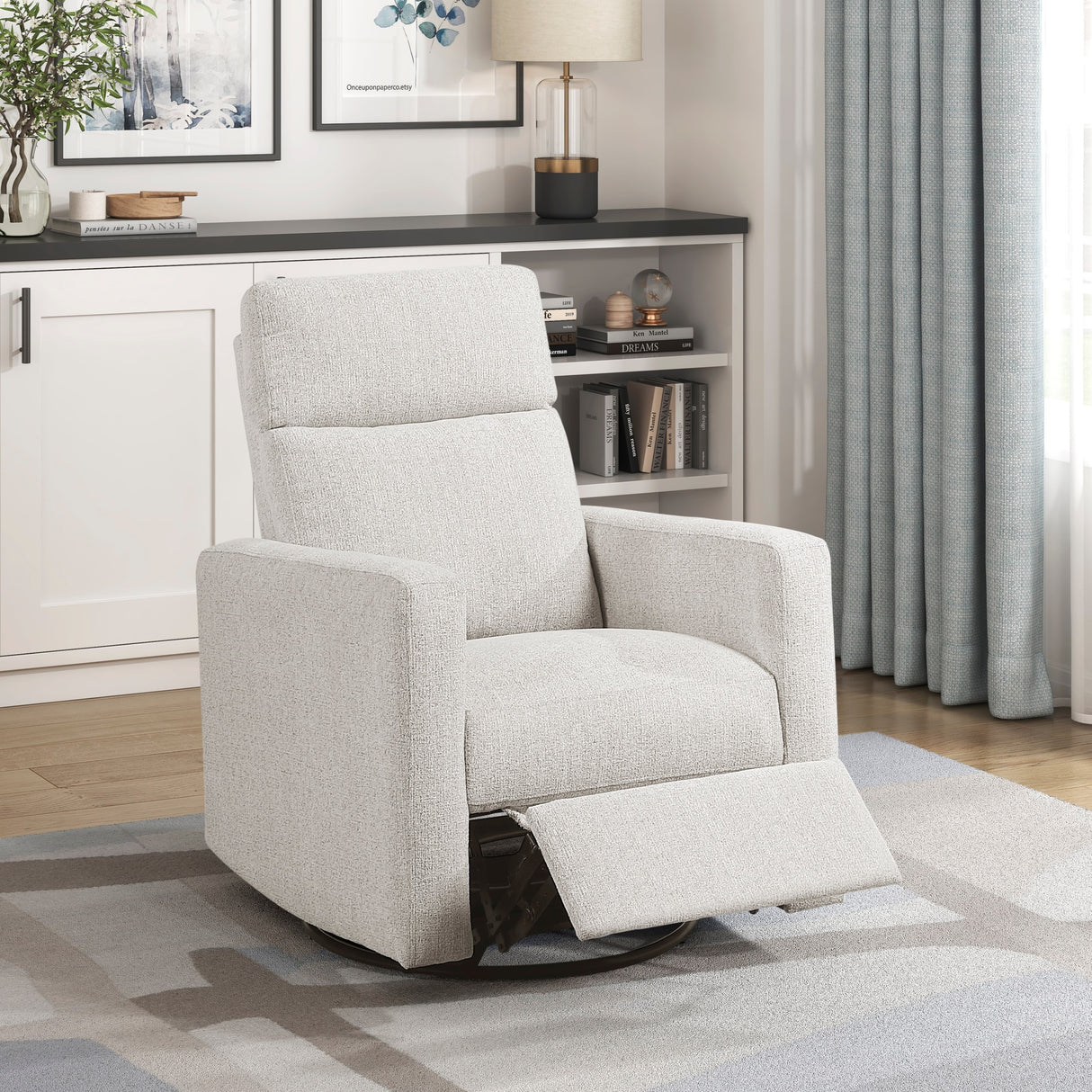 Contemporary Swivel Recliner Chair Comfort Gliding Motion Living Room Furniture 1pc Luxurious Chenille Fabric Upholstery