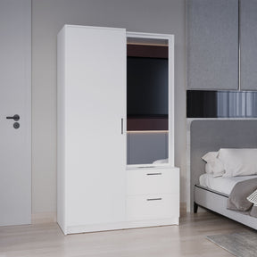 Seville 71' High Mirror Armoire, One Door Cabinet, Two Drawers , Hanging Rod, Rotating Mirror And Shoe Rack, Two Shelves White - sold by Home Elegance USA