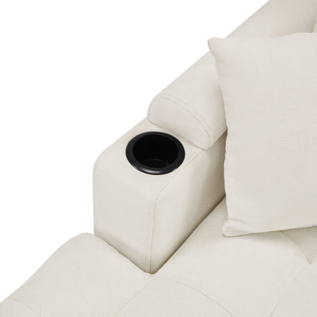 Modern U-shaped Sectional Sofa 115.7' with Built-in Cup Holders, Storage, USB Ports in Beige Chenille Fabric - sold by Home Elegance USA
