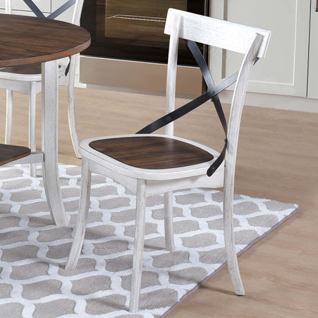 WOODHOMER 5-Piece Round Dining Set, 1 Table with 4 X-Back Chairs, Two-Tone Antique White & Walnut Finish, Space-Saving Kitchen & Dining Furniture - sold by Home Elegance USA