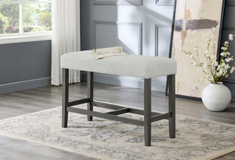 Selena 6-Piece 60' Rectangular Gray Faux Marble Counter Height Dining Set with Storage Shelf, Light Gray Upholstered Chairs & Bench - sold by Home Elegance USA