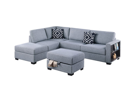 3-Piece Reversible Sectional w Ottoman Functional Storage Sofa w Shelf Reversible Chaise Storage Ottoman Living Room Furniture - sold by Home Elegance USA