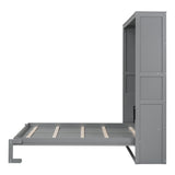 Queen Size Murphy Bed Wall Bed with Shelves,Gray - Home Elegance USA