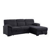 Chenille Fabric Sleeper Sectional Sofa with Right-Facing Chaise, Dark Gray