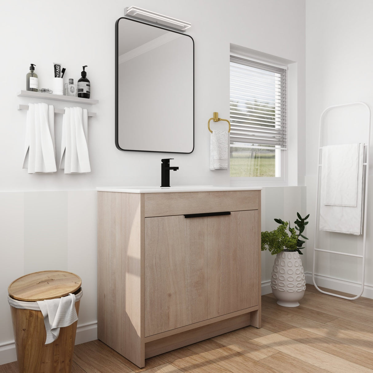 36 Inch Freestanding Bathroom Vanity with White Ceramic Sink & 2 Soft - Close Cabinet Doors (BVB02436PLO - F - BL9090B),W1286S00063 - W999S00065 - image - 4