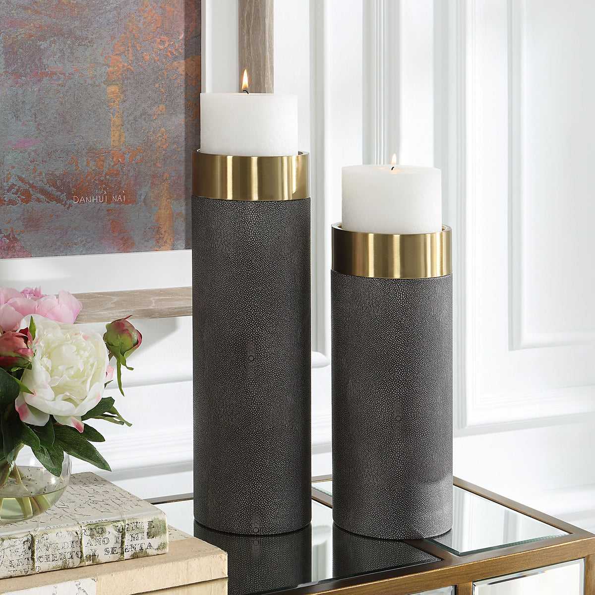 Wessex Gray Candleholders (Set of 2) - Dark Gray by Uttermost - View 2