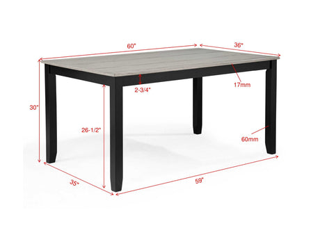 6pc Dining Set Rectangular Table Features Weathered Gray Finish Wood Grain Wide Slat Backs Padded Seats Upholstered Textured Neutral Fabric Chair Bench - sold by Home Elegance USA