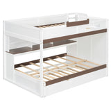 Full Over Full Bunk Bed with Twin Size Trundle and Staircase, Shelves, LED,White - sold by Home Elegance USA