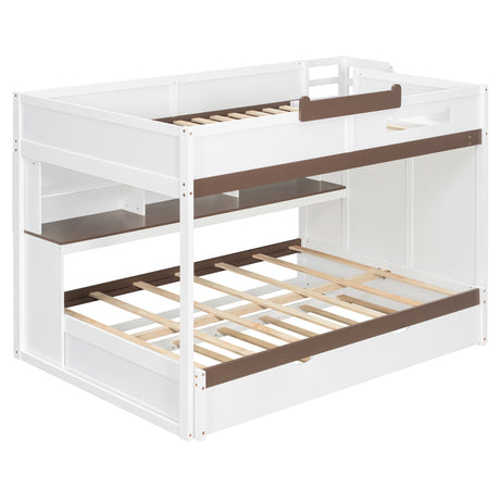 Full Over Full Bunk Bed with Twin Size Trundle and Staircase, Shelves, LED,White - sold by Home Elegance USA