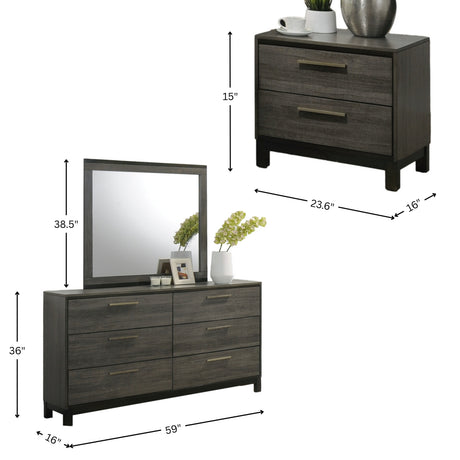 Ioana Antique Grey Finish Wood Bed Room Set, King Size Bed, Dresser, Mirror, Night Stand - sold by Home Elegance USA