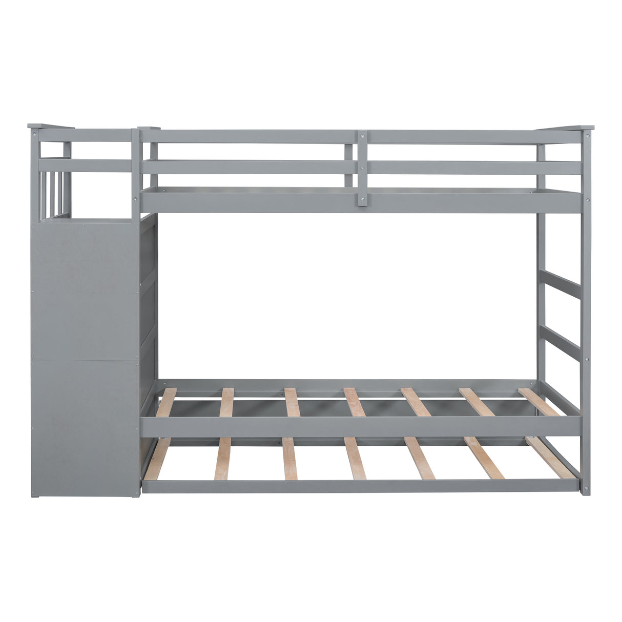 Twin Over Twin Bunk Bed with Trundle and Staircase,Gray(OLD SKU:LT000068AAE) - Home Elegance USA