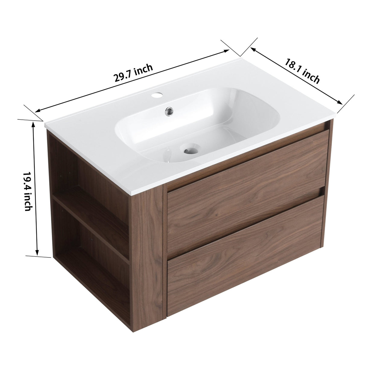 30" Wall Mounting Bathroom Vanity With Gel Sink (BVB005530BNO) - W999102535 - image - 14