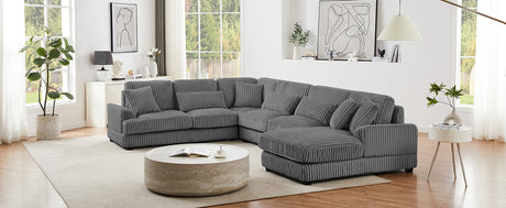 Modern Oversized U-shaped Sectional Sofa with Chaise Lounge in Dark Gray Corduroy, 129' - sold by Home Elegance USA