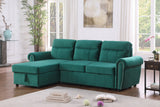 Ashton Green Velvet Fabric Reversible Sleeper Sectional Sofa Chaise | Home Elegance USA