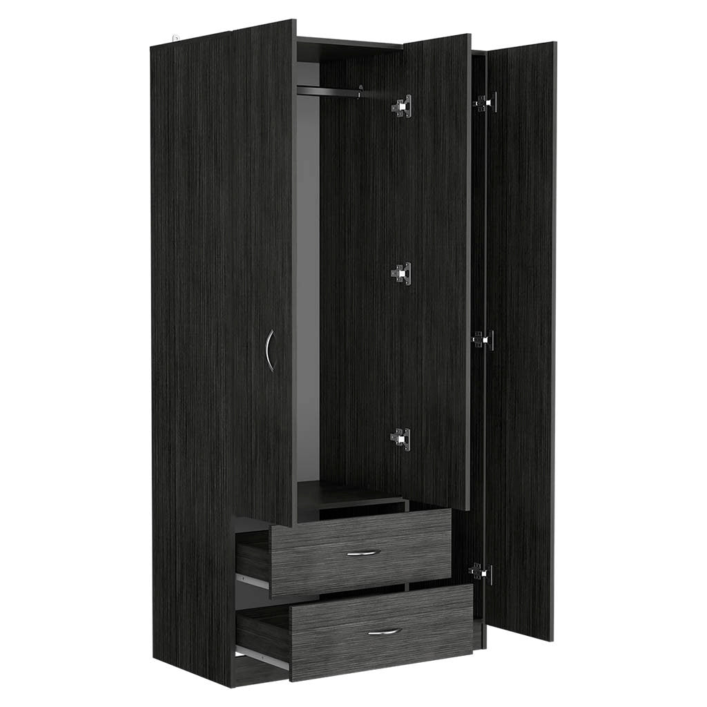 Three Door Armoire Clark, Bedroom, Smokey Oak / White - sold by Home Elegance USA