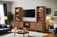 Mid-Century Modern TV Stand Entertainment Center Left Right Pier With Base Adjustable Shelves Gold Caped Legs LED On Pier Walnut Finish - sold by Home Elegance USA