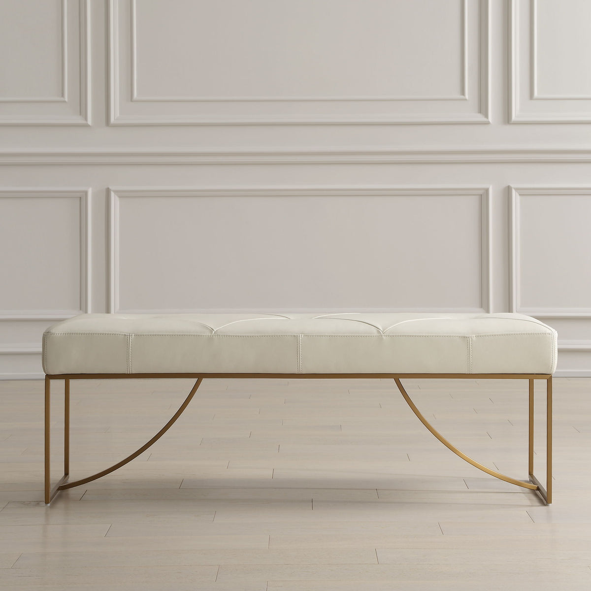 Swale Ivory Leather Bench - Beige by Uttermost - View 2