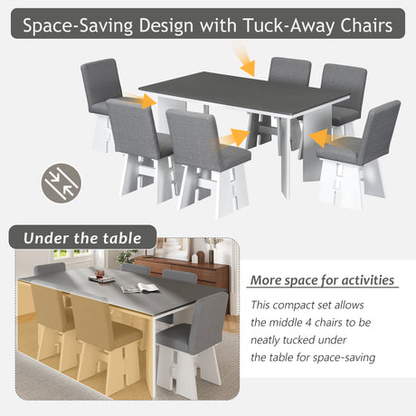 TOPMAX Modern 7-Piece Dining Table Set with 6 Upholstered Dining Chairs, Dark Gray+White - sold by Home Elegance USA