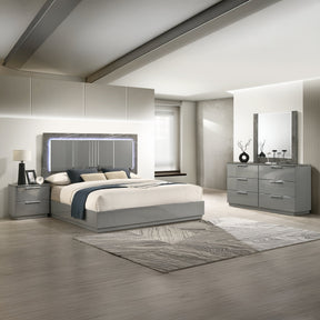 Elara Queen 4-Piece Set – Two-Tone High-Gloss Marble & Lacquer Finish with LED Lighting, Metal-Finished Legs- Gray (CA Inventory) - sold by Home Elegance USA