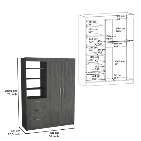 3-Tier Shelf and Drawers Armoire with Metal Handles, Smokey Oak - sold by Home Elegance USA