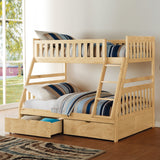 Twin Over Full Bunk Bed with Storage Boxes Natural Pine Finish Guard Rails Wooden Bedroom Furniture 1pc