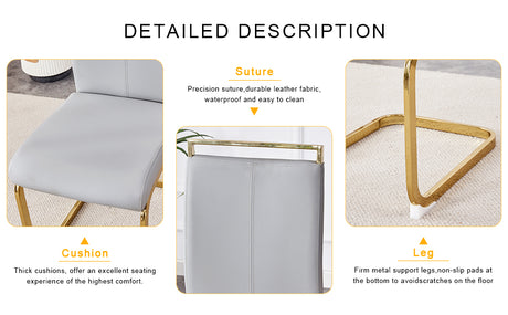 Table and chair set.Elegant Transparent Tempered Glass Dining Set - 71'x35.4' with 8 Light Gray PU Chairs with golden C-tube metal leg. - sold by Home Elegance USA