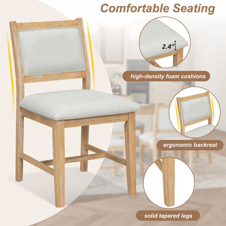 TREXM 7-Piece Retro Dining Table Set for 6, 1 Rectangular Wood Dining Table Set for 6 with Upholstered Chairs for Dining Room and Kitchen (Natural) - sold by Home Elegance USA