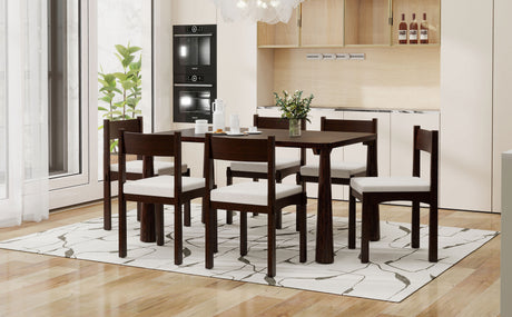 TREXM 7-Piece Retro Dining Table Set for 6, Wood Dining Table Set for 6 with Upholstered Chairs for kitchen & Dining Room (Espresso) - sold by Home Elegance USA