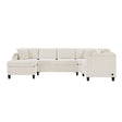 Modern U-shaped Sectional Sofa 115.7' with Built-in Cup Holders, Storage, USB Ports in Beige Chenille Fabric - sold by Home Elegance USA