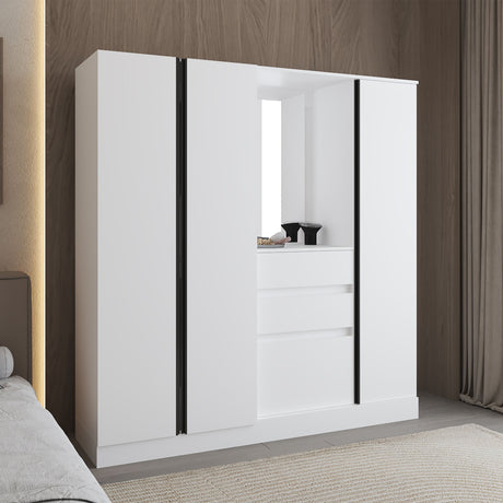 Kamelot 1,80 Armoire With Double Doors, Hanging Rod And Interior Shelves, White - Home Elegance USA