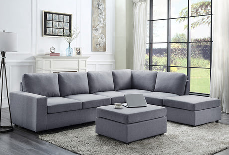 Cassia 120' Light Gray Linen 7 Seat Reversible Modular Sectional Sofa with Ottoman - sold by Home Elegance USA