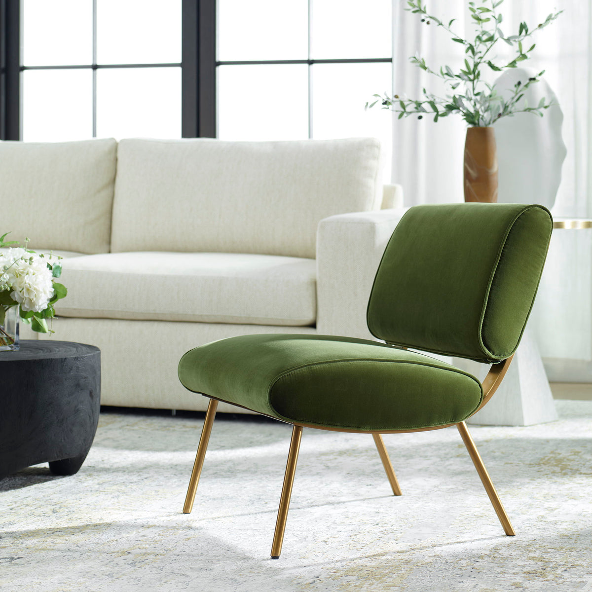Knoll Mid-Century Accent Chair - Green by Uttermost - View 2
