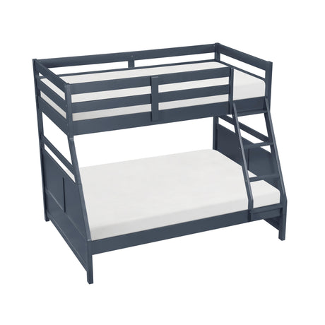 Bunk Bed Twin Over Full Navy Blue Finish Sturdy Wood Frame Guard Rails Youth Bedroom Furniture 1pc - sold by Home Elegance USA