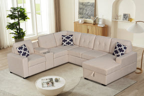 Multifunctional Modular L - Shaped Sectional Sofa with Built - in Cup Holders, Hidden Storage Compartments and Convertible Seating Design - sold by Home Elegance USA