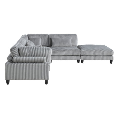 5pc Modular Sectional Set Gray Corduroy Upholstery 2x Armless Chairs 2x Corner Seats 1x Ottoman Pillows Living Room Furniture - sold by Home Elegance USA
