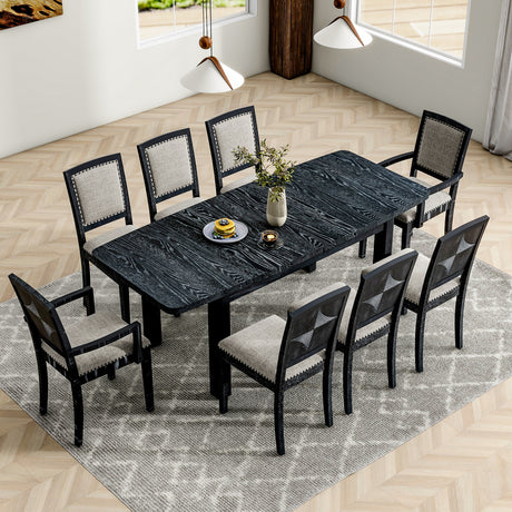 TOPMAX Rustic Extendable Dining Table Set with Removable Leaf, Upholstered Dining Chairs, Black, Rubberwood, 84 Inch - sold by Home Elegance USA