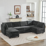 Corduroy Sectional Couch with Storage, U Shaped Sectional Sofa with Ottoman, Modular Sectional Couches for Living Room