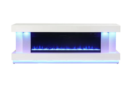 Contemporary Style TV Stand Electric Fire Place w/ Heater Included Fahrenheit & Celsius Display White Finish Primary Living Room - sold by Home Elegance USA