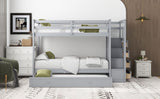 Twin Over Twin Bunk Bed with Trundle and Staircase,Gray(OLD SKU:LT000068AAE) - Home Elegance USA