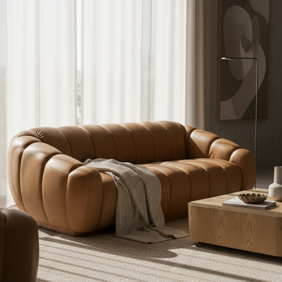 Ekwok - Modern Tan Leather Sofa - View Image 1