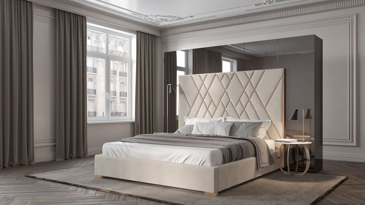 Eldora - Glam Beige Velvet and Brushed Brass CK Bed - View Image 1