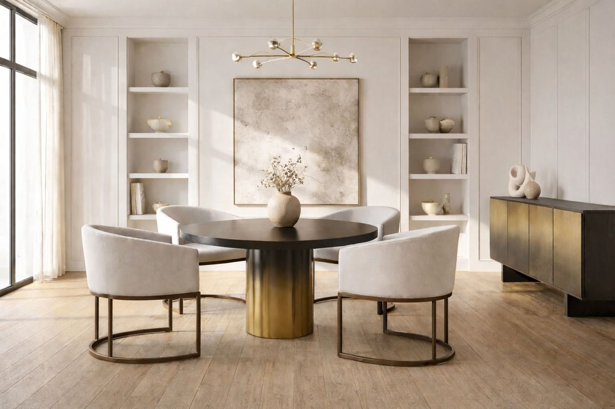 Modrest Elmira - Glam Black Ash + Gradient Stainless Steel Round Dining Table