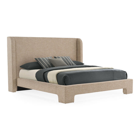 Queen Emilio - Modern Beige Fabric + Burlap + Walnut 4-Piece Bedroom Set