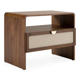 Eastern King Emilio - Modern Beige Fabric + Burlap + Walnut 4-Piece Bedroom Set